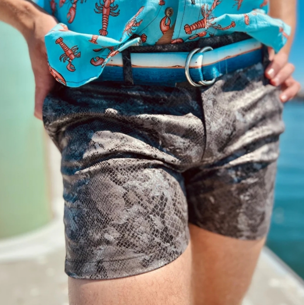 NEW Seaplane Stretchy Gray Black Silver Serpent Shorts XS